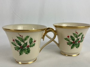 lot 225 image: Two Lenox Holiday Cups, Saucers & Plates - Holly Pattern