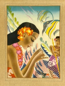 lot 162 image: Colorful Framed Vintage Print Fishing Net by Frank McIntosh