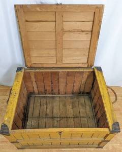 lot 30 image: Yellow Wood Shipping Crate with Black Metal Hardware