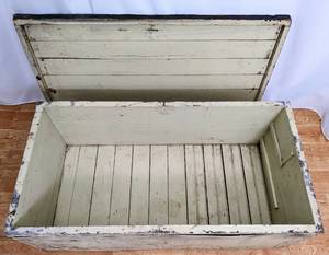 lot 254 image: Low Metal-Sheeted Wood Chest with Reclaimed Tongue-in-Groove Wood Bottom