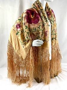 lot 12B image: Stunning Antique Victorian Silk Embroidered Wrap with Fringe
