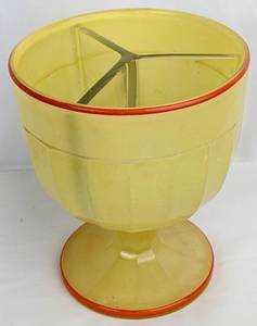 lot 190 image: Vintage Yellow Three-Part Goblet  Ruby Red Vase  Green Faroy Votive Holder - Colorful Glass Pieces
