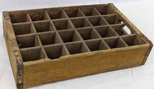 lot 337 image: Vintage Coke Bottle Crate, Wood Globe-Wernieke Desk Tray, Stoneware Bean Crock