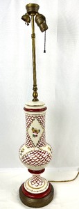 lot 327 image: Vintage Hand-Painted Signed Ceramic Lamp w Brass Base
