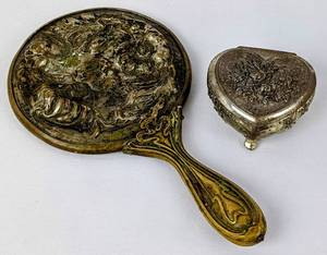 lot 238 image: Vintage Victorian Hand Mirror and Trinket Box