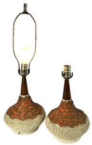 lot 31 image: Pair of Mid-Century Lamps with Coral & Sand Colored Bases