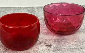 lot 314 image: Two Vintage Cranberry Glass Bowls- 1 Signed Kaj Franck