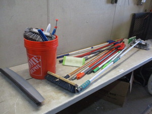 lot 104 image: Brush, mops, squeegee, and handles