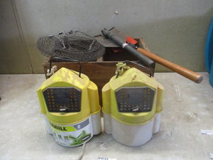 lot 150 image: Minnow buckets, fishing baskets, trench shovels