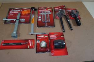 Assorted Husky Tools -Water Meter Key, Soft Jaw Pliers, Deburring Tool