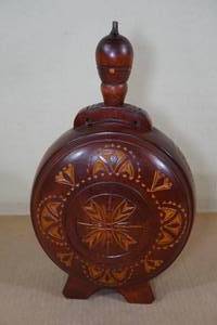 Vintage Carved Wood Canteen with Stopper