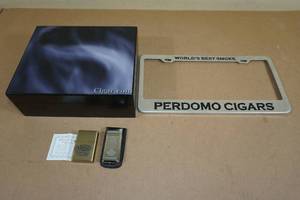 Perdoma Cigars License Plate Bracket with Cigar Box and Lighters