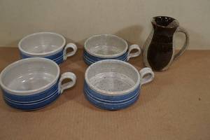 Stoneware Soup Bowls and Tall Coffee Cup