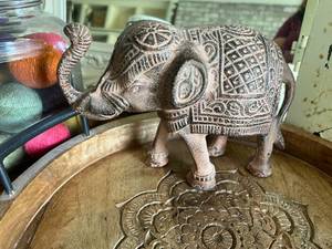 Decor Mirror, Tray, Conversation Cards, Jar of Yarn, Metal Elephant