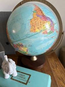 Office Decor  Magnetic Hanging Board, Globe, Metal bins, candle, glass elephant & More