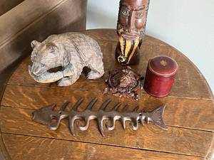 Wood & Metal End Table & Decor