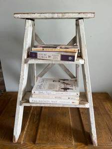 Vintage Wood Step Stool and Books