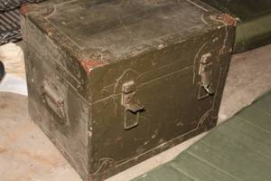 lot 428 image: U.S. Military Stainless Steel Cooking Set with Wood Storage Crate