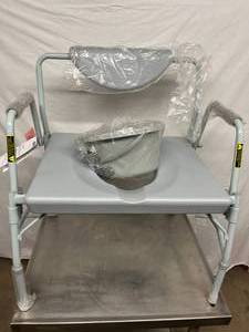MSRP $300 New In Open Box Bariatric Commode Chair McKesson Drop Arm Heavy Duty Steel Frame Padded Back 23-14 Inch Seat Width 1000lb Capacity