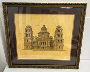lot 11 image: Antique  Framed Behind Acrylic Illustration Of Ordomance Irving De Temple Has Plate Mark Which Shows Age 35 x 30 12