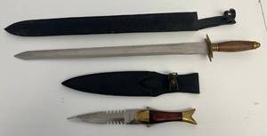 lot 15 image: Pair Of Vintage Including Knife And Sword (Sword Marked Pakistan) Knife Is Hand Made