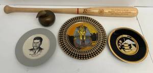 lot 63 image: Group Of Misc. Including Rohm Bat, Decorative Plates Including JFK And Brass Apple