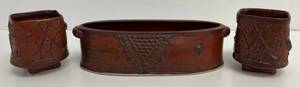 lot 98 image: Vintage Douglass Pottery Includes Oval Dish And Two Cups (One Has Cracks)