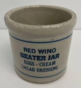 lot 99 image: Vintage Red Wing Beater Jar Eggs - Cream - salad Dressing  5 x 5