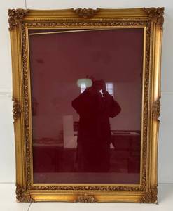 lot 130 image: 41 12 x 31 12 Vintage Ornate Frame With Glass Shadow Box (Frame Has Chips Needs Gold Paint)