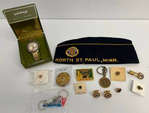 lot 157 image: Group Of Misc. Vintage American Legion Items Including American Legion Past Commander Watch And More