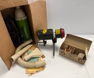 lot 166 image: Group Of Vintage Items Including 1960s 12 Volt Vacuum, TraiLite Battery Operated Motorcycle Light And GE Mazada Lights