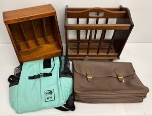 lot 176 image: Group Including Wood Magazine Rack, Small Table Top Organizer And More