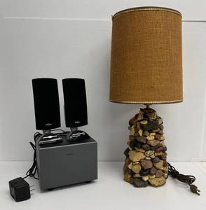lot 184 image: Stone Lamp And Insignia Computer Speakers