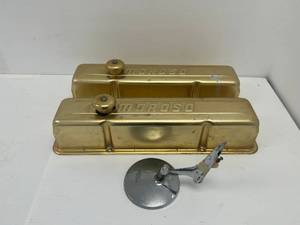 lot 200 image: Moroso Valve Covers for 327-350 Engine And 1960s Chevy Side Mirror