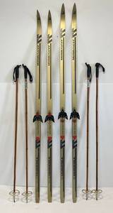 lot 206 image: Two Pair Of Vintage Cross Country Skis With Bamboo Poles