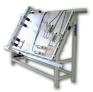 lot 5 image: UNIQUE pnuematic door clamp 4x8 table with over arm New MSRP $10,550
