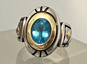 lot 19 image: Lovely John Atencio Sterling and 18k and Topaz Ring
