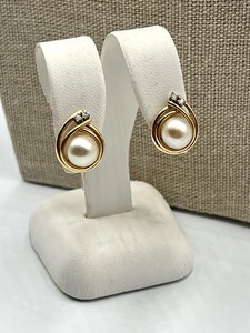 lot 23 image: Lovely Pair of 14k Pearl and Diamond Earrings