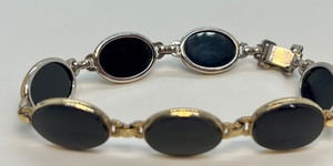 lot 35 image: Sterling Silver over Gold Filled Onyx Panel Bracelet