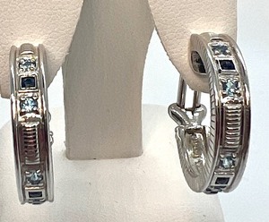 lot 29 image: Judith Ripka Sterling and Topaz Sapphire Hoop Earrings
