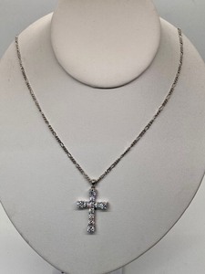 lot 49 image: Lovely Sterling and Cubic Zirconia Cross Necklace