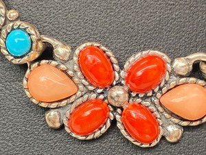 lot 58 image: Sterling Necklace Accented with Turquoise and Coral Colored Beaded Designs