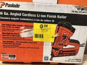 lot 30 image: Paslode 16-Gauge Cordless Lithium-Ion Angled Finish Nailer Customer Returns See Terms on Auction