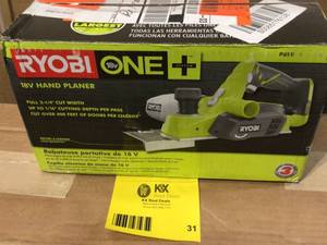 lot 31 image: RYOBI ONE 18V Cordless 3-14 in. Planer (Tool Only) with Dust Bag Customer Returns See Terms on Auction