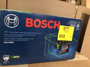 lot 65 image: Bosch 200 ft. Green 360-Degree Laser Level Self Leveling with Visimax Technology, Fine Adjustment Mount and Hard Carrying Case Customer Returns See Terms on Auction