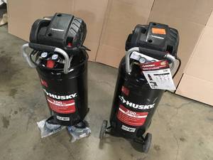 Husky 20 Gal. 200 PSI Oil Free Portable Vertical Electric Air Compressor - Lot of 2 - Used - Review all pictures