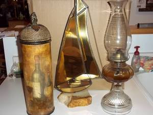 lot 48 image: Vintage Oil Lantern, Copper Sailboa...