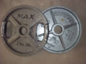 lot 42 image: Set of (2) heavy duty metal 25lb ba...