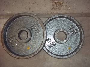 lot 43 image: Set of (2) heavy duty metal 10lb ba...