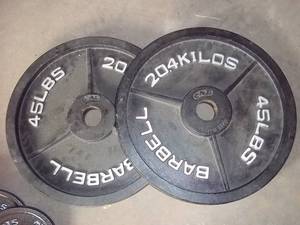 lot 45 image: Set of (2) heavy duty metal 45lb ba...